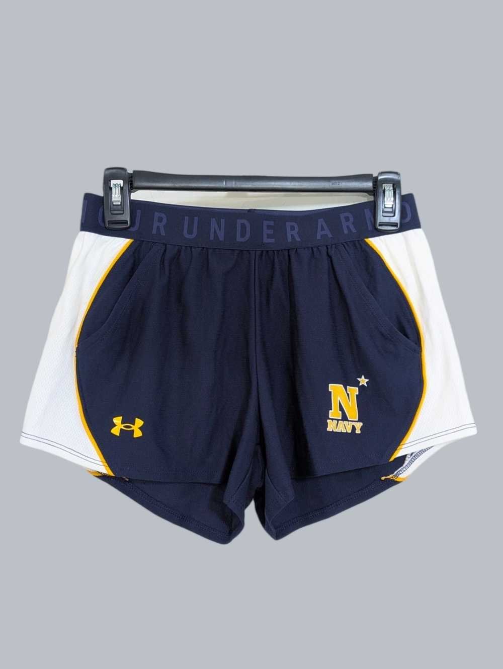 Under Armour US Navy Running Shorts - White, Blue, Gold - Size Small Womens - UA